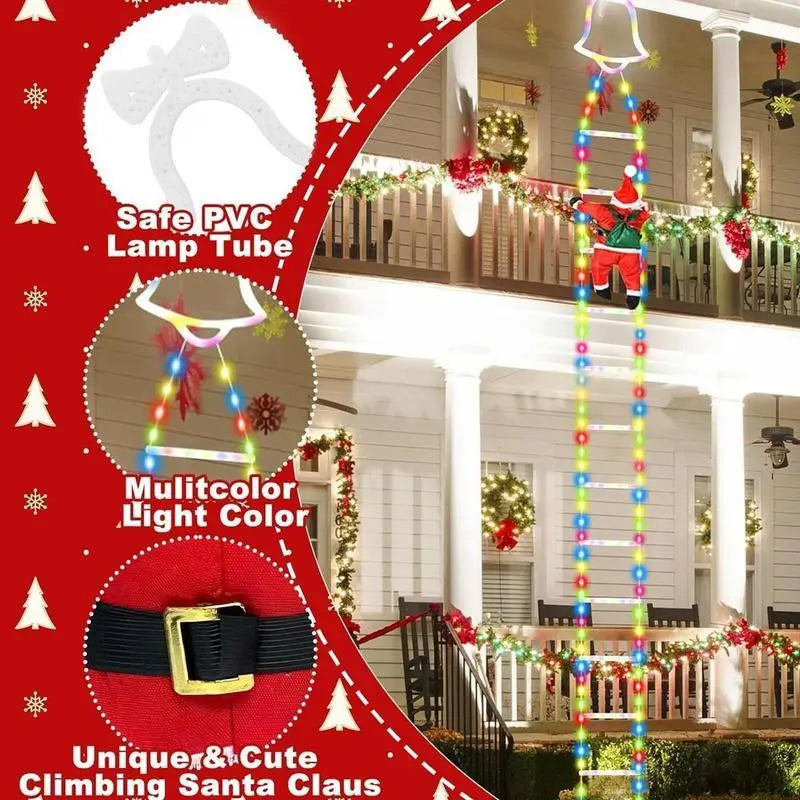 Plastic Battery-Powered Waterproof Static Santa Climbing Stairs Light with LED Bulbs, Ladder Rope, 8 Flashing Modes, Removable, Easy Installation, Durable, Family Gifts, Indoor/Outdoor Christmas Decorations (Batteries Excluded)