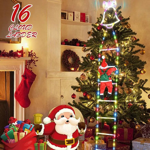 Plastic Battery-Powered Waterproof Static Santa Climbing Stairs Light with LED Bulbs, Ladder Rope, 8 Flashing Modes, Removable, Easy Installation, Durable, Family Gifts, Indoor/Outdoor Christmas Decorations (Batteries Excluded)