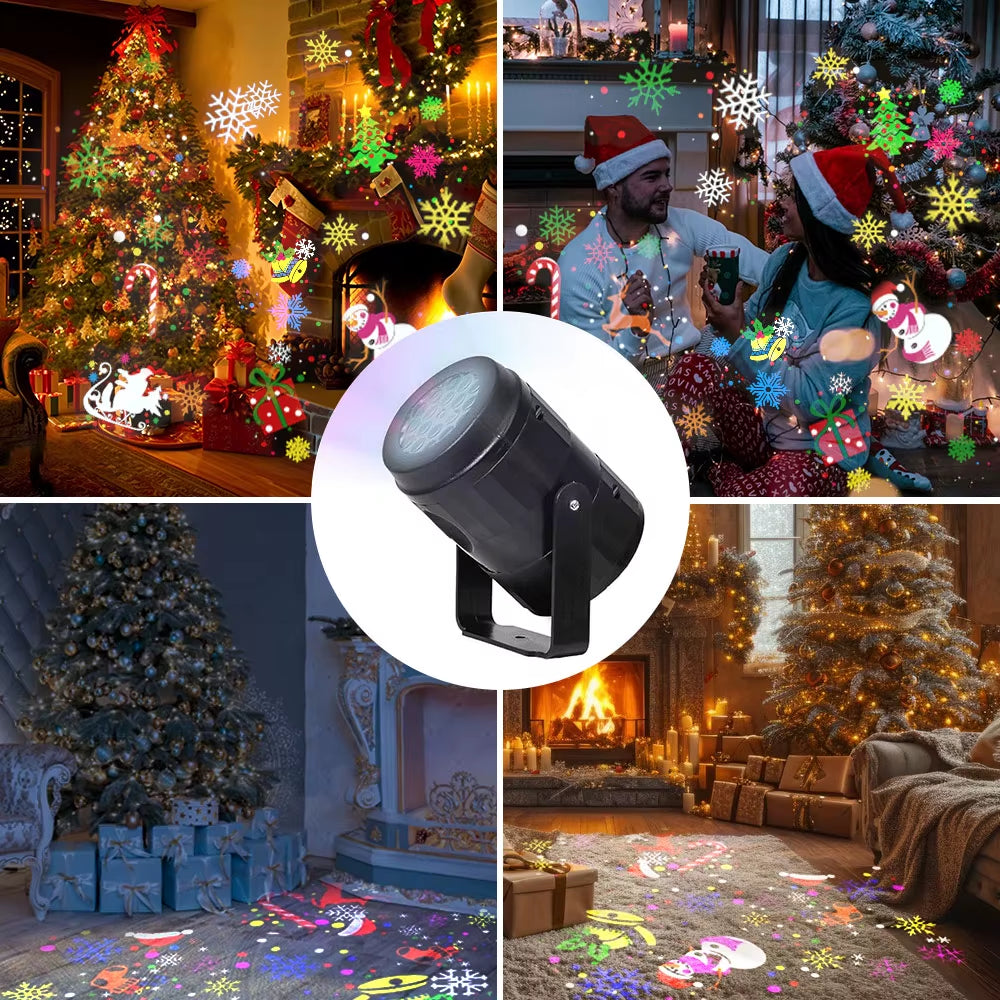 Christmas Projector Light 16Pattern Projection Fairy Lamp Outdoor/Indoor Holiday Projection Night Lamp for Home Xmas Party Decor