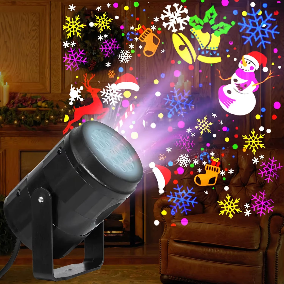 Christmas Projector Light 16Pattern Projection Fairy Lamp Outdoor/Indoor Holiday Projection Night Lamp for Home Xmas Party Decor