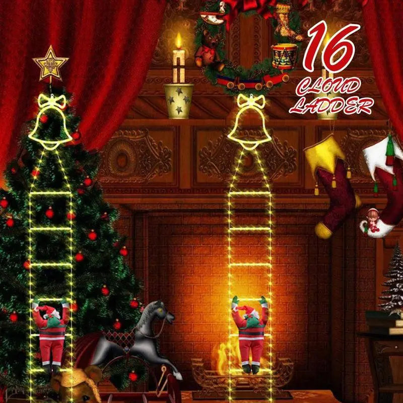Plastic Battery-Powered Waterproof Static Santa Climbing Stairs Light with LED Bulbs, Ladder Rope, 8 Flashing Modes, Removable, Easy Installation, Durable, Family Gifts, Indoor/Outdoor Christmas Decorations (Batteries Excluded)