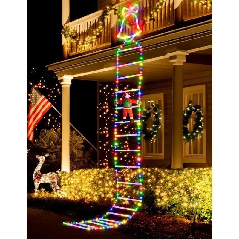 Plastic Battery-Powered Waterproof Static Santa Climbing Stairs Light with LED Bulbs, Ladder Rope, 8 Flashing Modes, Removable, Easy Installation, Durable, Family Gifts, Indoor/Outdoor Christmas Decorations (Batteries Excluded)