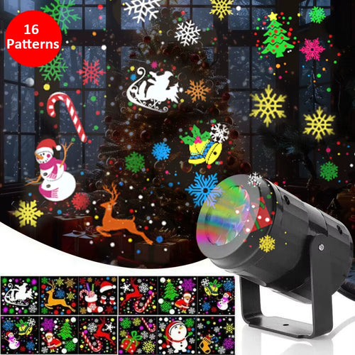 Christmas Projector Light 16Pattern Projection Fairy Lamp Outdoor/Indoor Holiday Projection Night Lamp for Home Xmas Party Decor