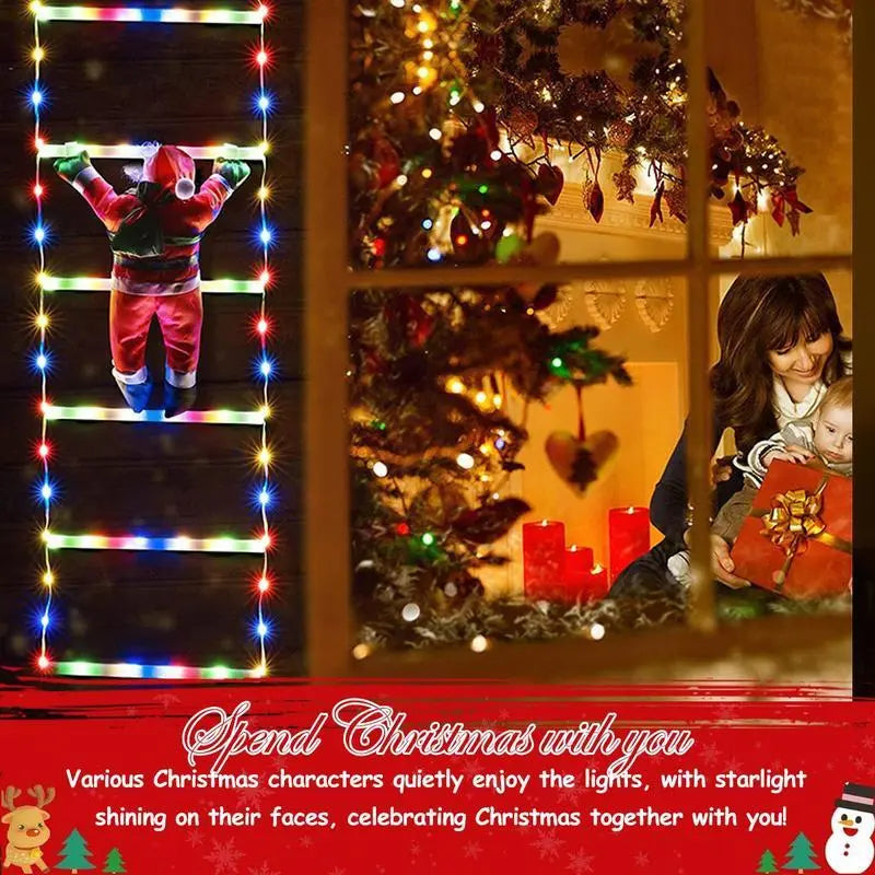 Plastic Battery-Powered Waterproof Static Santa Climbing Stairs Light with LED Bulbs, Ladder Rope, 8 Flashing Modes, Removable, Easy Installation, Durable, Family Gifts, Indoor/Outdoor Christmas Decorations (Batteries Excluded)