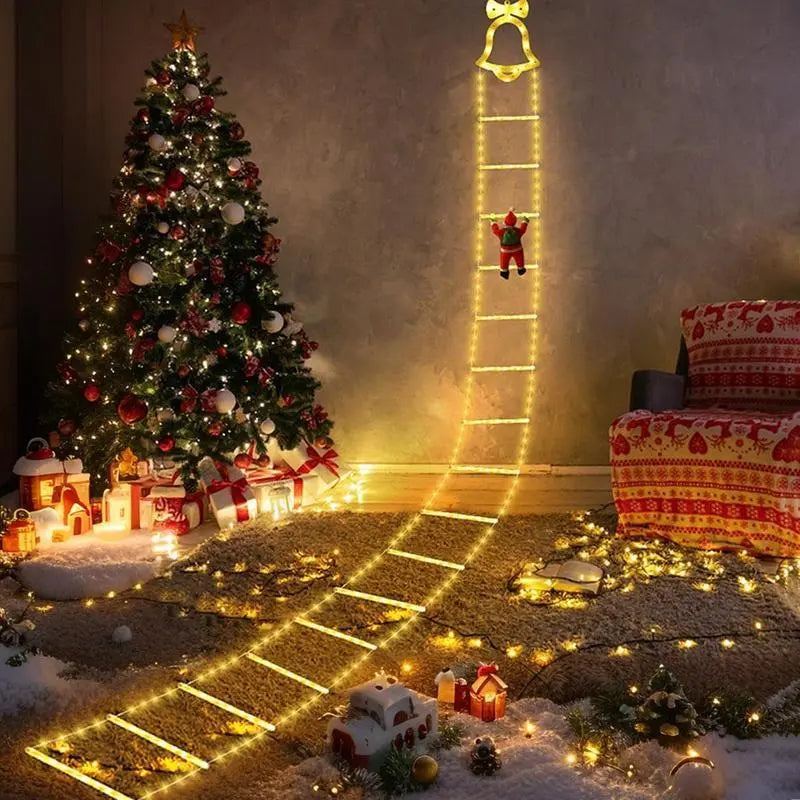 Plastic Battery-Powered Waterproof Static Santa Climbing Stairs Light with LED Bulbs, Ladder Rope, 8 Flashing Modes, Removable, Easy Installation, Durable, Family Gifts, Indoor/Outdoor Christmas Decorations (Batteries Excluded)