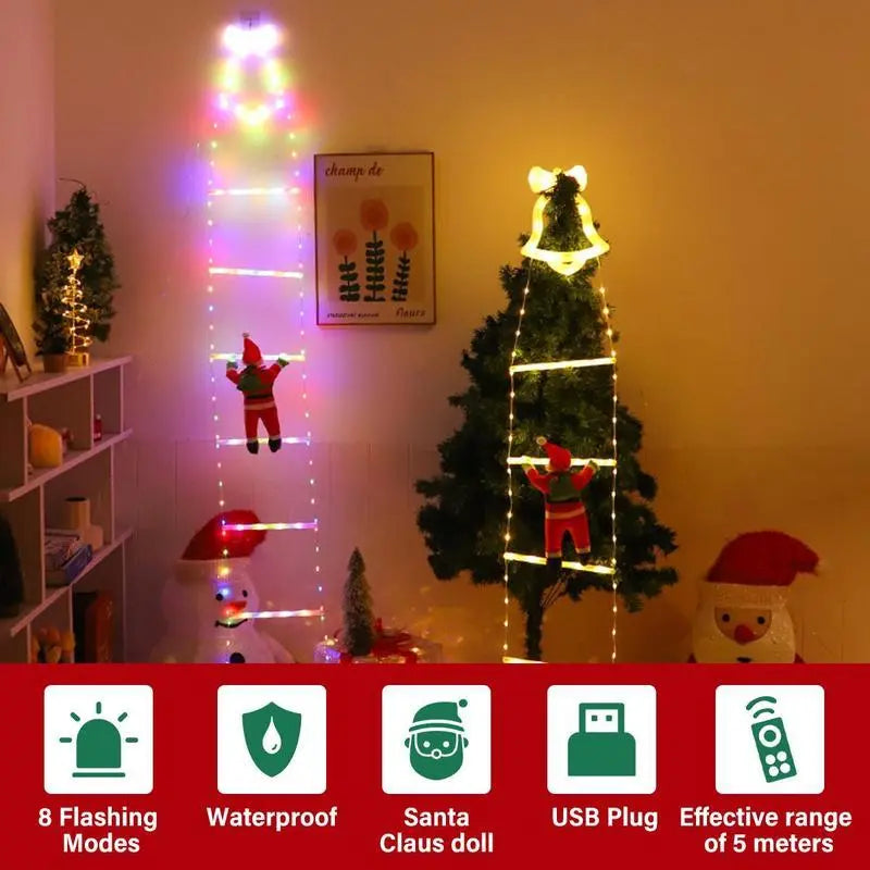 Plastic Battery-Powered Waterproof Static Santa Climbing Stairs Light with LED Bulbs, Ladder Rope, 8 Flashing Modes, Removable, Easy Installation, Durable, Family Gifts, Indoor/Outdoor Christmas Decorations (Batteries Excluded)