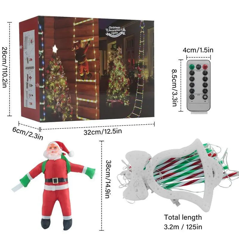 Plastic Battery-Powered Waterproof Static Santa Climbing Stairs Light with LED Bulbs, Ladder Rope, 8 Flashing Modes, Removable, Easy Installation, Durable, Family Gifts, Indoor/Outdoor Christmas Decorations (Batteries Excluded)